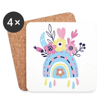 Pastel Rainbow Arc Floral - Coasters (set of 4) - white - Front