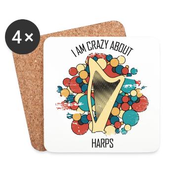 Harp Gift Musical Instrument Musician Plucking - Coasters (set of 4) - white - Front