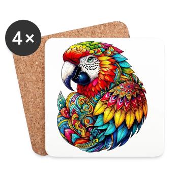 Papagei mit Mandalas verziert - Untersetzer (4er-Set) - Weiß - Vorne