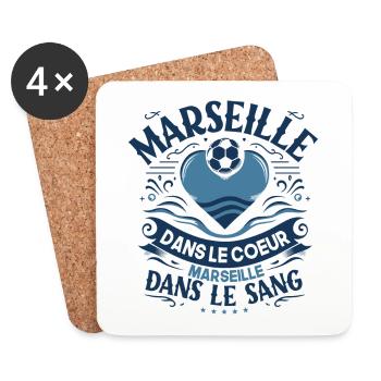Cadeau Marseillais Humour Cœur Marseille Foot - Dessous de verre (lot de 4) - blanc - Devant
