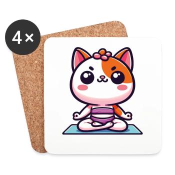 Cat Yogi Meditating - Lustiges Yoga T-Shirt - Untersetzer (4er-Set) - Weiß - Vorne