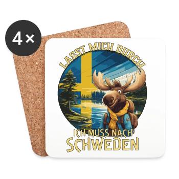 Schweden - lasst mich durch - Elch - Untersetzer (4er-Set) - Weiß - Vorne