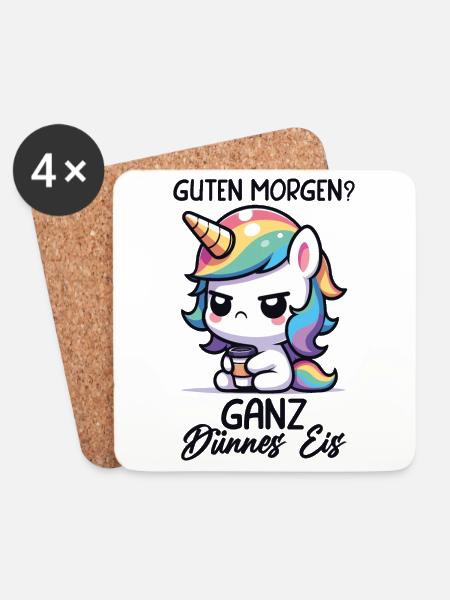 Einhorn Morgenmuffel Guten Morgen Ganz Dünnes Eis - Untersetzer (4er-Set) - Weiß