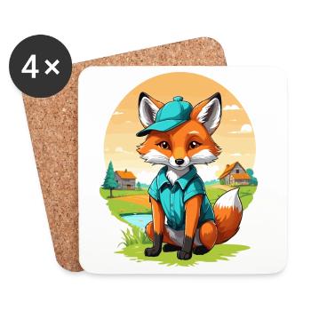 Fuchs mit Mütze - Untersetzer (4er-Set) - Weiß - Vorne