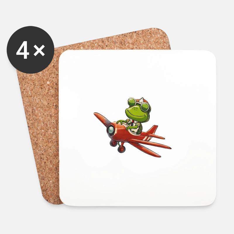 Pilotfrosch in einem roten Flugzeug - Untersetzer (4er-Set) - Weiß