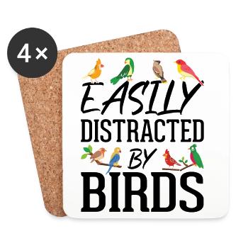 Facilement distrait par les oiseaux - Dessous de verre (lot de 4) - blanc - Devant