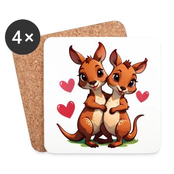 Offrez ces adorables kangourous en cadeau pour la Saint-Valentin - Dessous de verre (lot de 4) - blanc - Devant