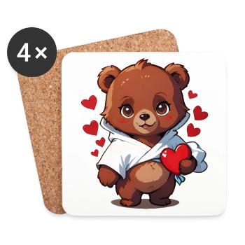 Offrez cet adorable ours en cadeau pour la Saint-Valentin - Dessous de verre (lot de 4) - blanc - Devant