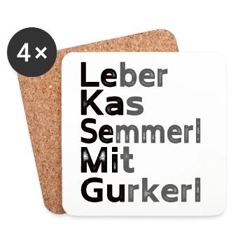 Österreichisch / Bayrische Leberkassemmel Gurkerl - Untersetzer (4er-Set) - Weiß - Vorne