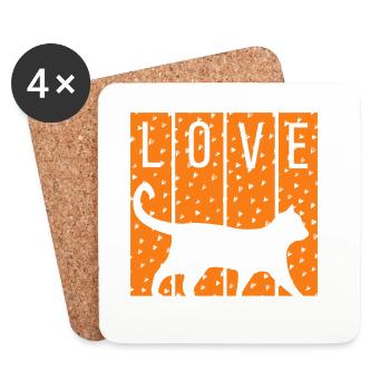 Love Has Four Paws Katzen-Silhouette - Untersetzer (4er-Set) - Weiß - Vorne