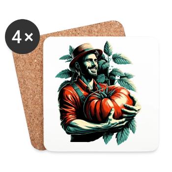 Tomate XXL groß Mann glücklich Geschenk - Untersetzer (4er-Set) - Weiß - Vorne
