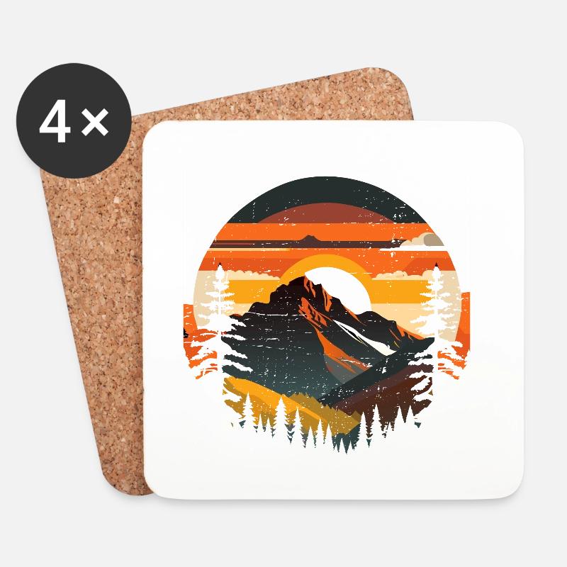 Montagnes au Crépuscule Rétro - Untersetzer (4er-Set) - Weiß