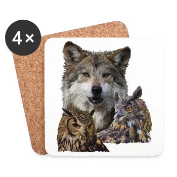 Wolf and Owls - Coasters (set of 4) - white - Front
