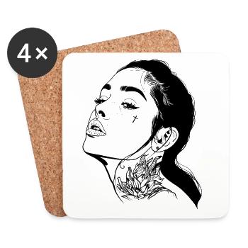 Tatouage Portrait de fille - Dessous de verre (lot de 4) - blanc - Devant