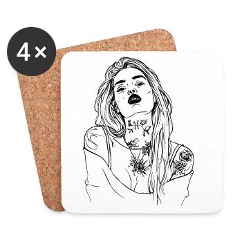 Tatouage Fille Line Art - Dessous de verre (lot de 4) - blanc - Devant
