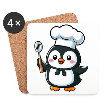 Mignon pingouin Chef bande dessinée conception de bande dessinée - Dessous de verre (lot de 4) - blanc - Devant