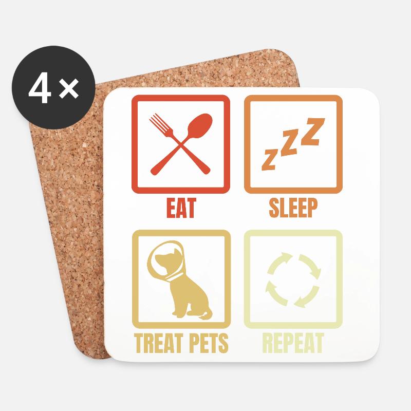 Essen Schlafen Tiere behandeln - Untersetzer (4er-Set) - Weiß