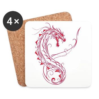 Rouge Tribal Dragon Tattoo Style Fantasy - Dessous de verre (lot de 4) - blanc - Devant