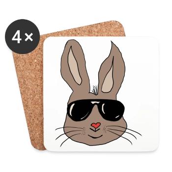 Hase mit Sonnenbrille Herznase - Untersetzer (4er-Set) - Weiß - Vorne