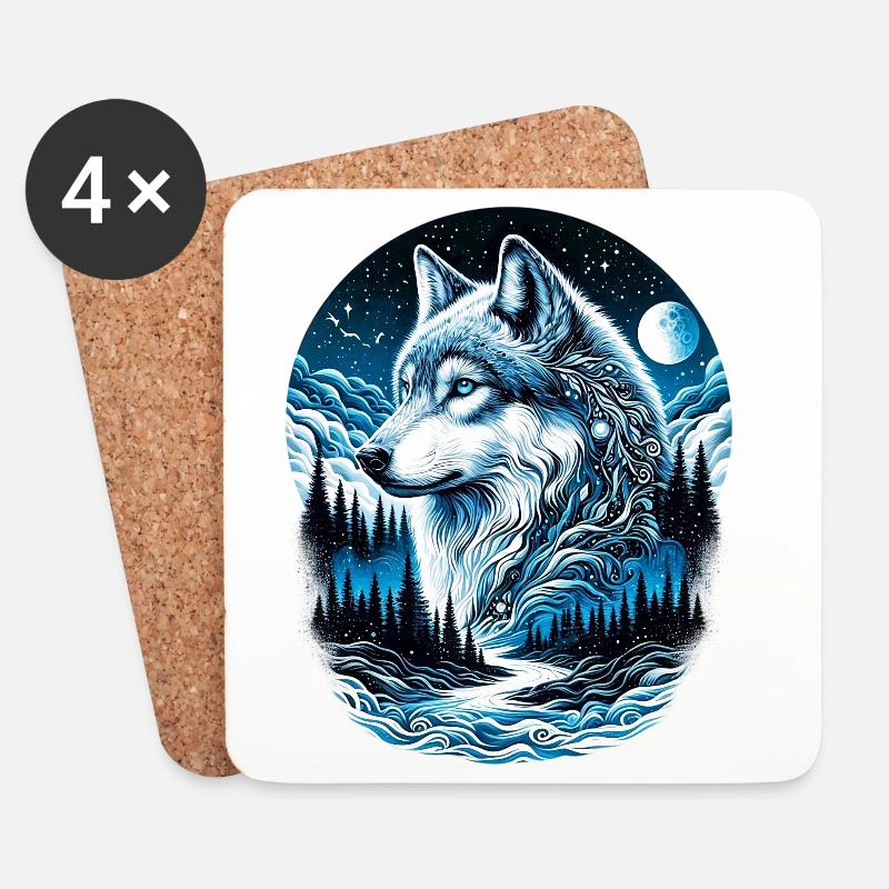 Wolf - Untersetzer (4er-Set) - Weiß