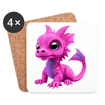 Baby Dragon Pink | Cute Pink Baby Dragon - Coasters (set of 4) - white - Front