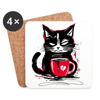 Kaffee Katze Morgenmuffel Kaffeekatze - Untersetzer (4er-Set) - Weiß - Vorne