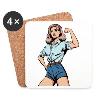 Force féminine – Illustration de femme confiante - Dessous de verre (lot de 4) - blanc - Devant