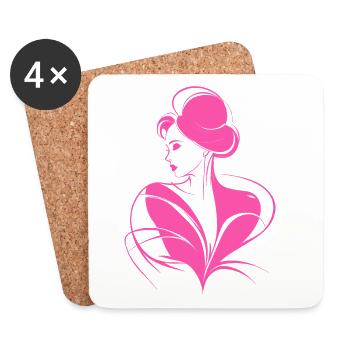 Elegantes Fashionista Chic Kunsthemd mit rosa Silhouette - Untersetzer (4er-Set) - Weiß - Vorne