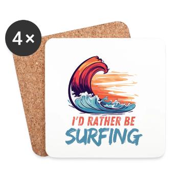I'd Rather Be Surfing Wave Artwork - Coasters (set of 4) - white - Front