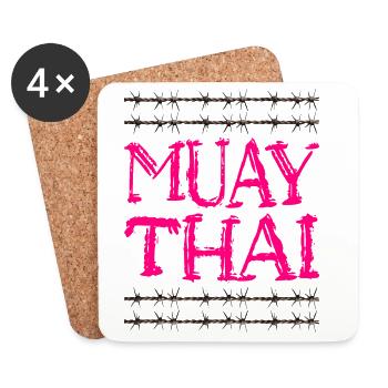 Muay Thai - Cool Font Design with Barbed Wire - Coasters (set of 4) - white - Front