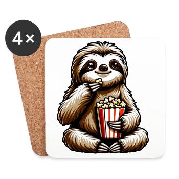 Faultier Popcorn Kino Filmabend - Untersetzer (4er-Set) - Weiß - Vorne