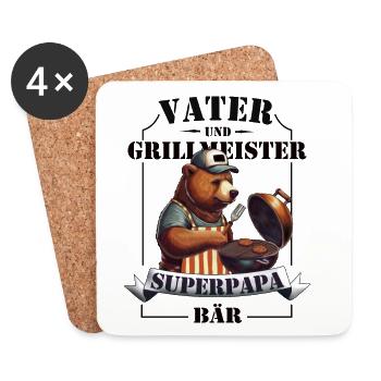 Père & Maître du Grill – Super Papa Ours - Dessous de verre (lot de 4) - blanc - Devant