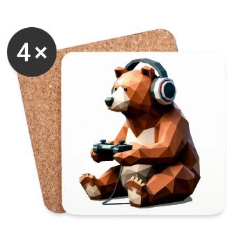 Gaming Bär Low Poly für Zocker und Bärfans - Untersetzer (4er-Set) - Weiß - Vorne