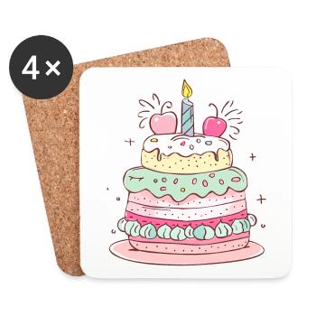 gâteau d'anniversaire joyeux anniversaire - Dessous de verre (lot de 4) - blanc - Devant