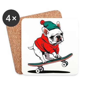 Skatemops - Untersetzer (4er-Set) - Weiß - Vorne