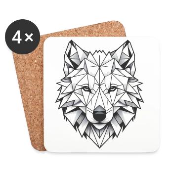 geometrischer weißer Wolfskopf- Polygonen Motiv - Untersetzer (4er-Set) - Weiß - Vorne