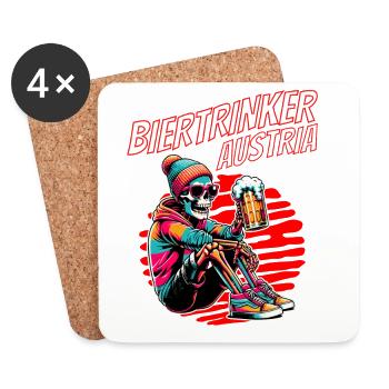 Beer Drinker Austria - Skeleton with Beer Austria - Coasters (set of 4) - white - Front