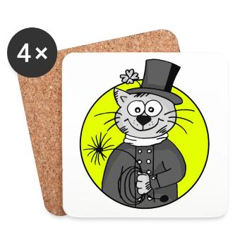 Retro Chimney Sweep Cat - Coasters (set of 4) - white - Front