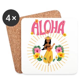 Aloha - Hawai - Pazifik - Urlaub - Blumenmädchen - Untersetzer (4er-Set) - Weiß - Vorne