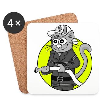 Retro Fire Brigade Cat - Coasters (set of 4) - white - Front