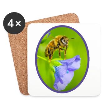 Bee on purple flower - oval outlined - Coasters (set of 4) - white - Front