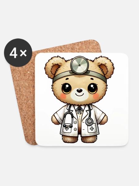 lindo peluche de peluche doctor con bata de doctor - Posavasos (juego de 4) - blanco