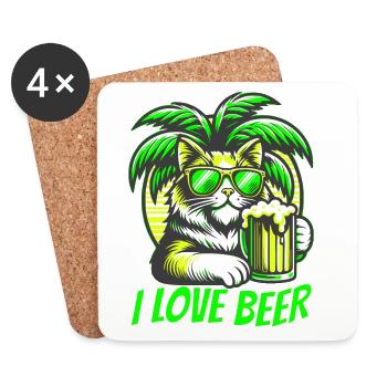 I LOVE BEER Katze unter Palmen mit Bier. - Untersetzer (4er-Set) - Weiß - Vorne