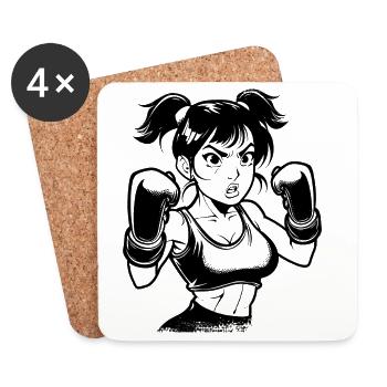 Boxe fille dessin - Dessous de verre (lot de 4) - blanc - Devant
