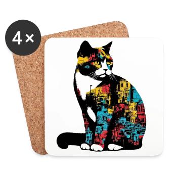 Chat - Dessous de verre (lot de 4) - blanc - Devant