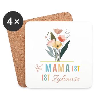 Mama ist Zuhause! Blumen, bunt, personalisierbar - Untersetzer (4er-Set) - Weiß - Vorne