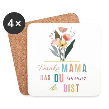 Danke Mama! Blumen, bunt, personalisierbar - Untersetzer (4er-Set) - Weiß - Vorne
