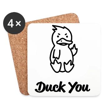 Duck You! | Ente mit Mittelfinger Schimpfwort - Untersetzer (4er-Set) - Weiß - Vorne