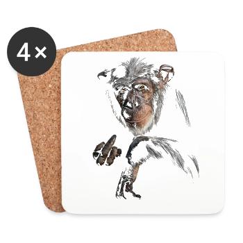 Chimpanzé - Dessous de verre (lot de 4) - blanc - Devant