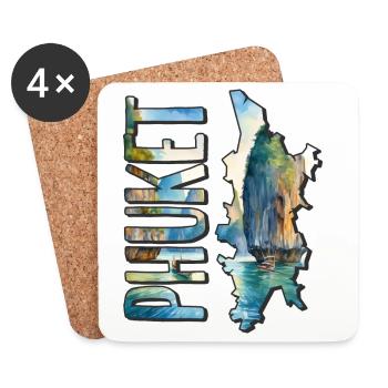 Carte aquarelle Phuket - Dessous de verre (lot de 4) - blanc - Devant